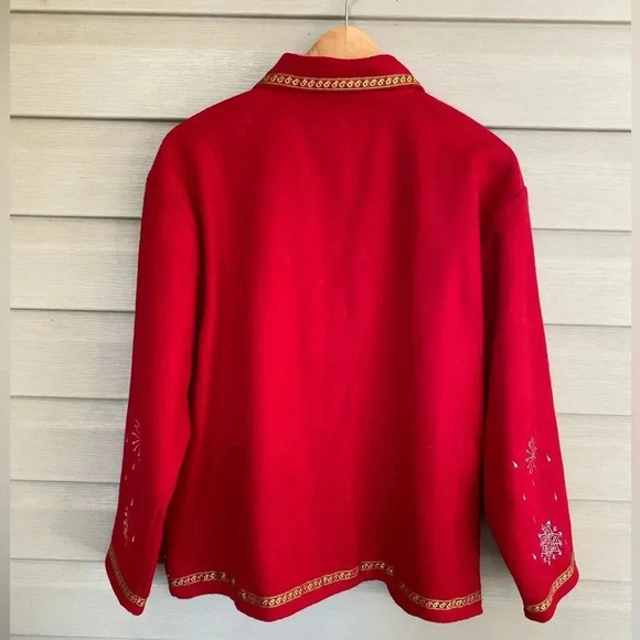 KEREN HART vintage Christmas snowman granny jacket wool blend size L faux Pearls - Picture 11 of 13